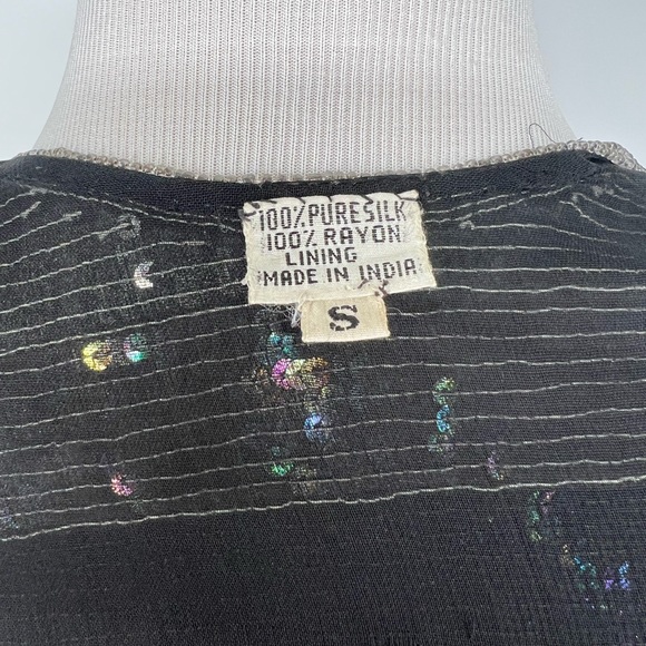 Vintage 80s Beaded Silver and Black Sequin Silk Evening Jacket - Picture 8 of 12